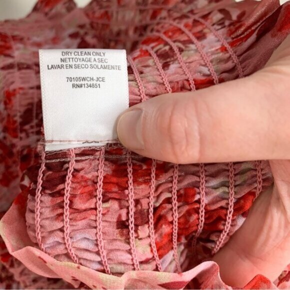 Wayf Women's Blouse Floral Print Smocked Waist Top Pink Red V-neck Boho chic S - Picture 11 of 13